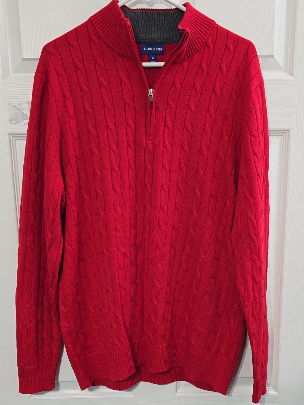 Club Room Men's Bright Red Cable-Knit Half-Zip Sweater